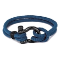 Nautical braided bracelet featuring blue double fiber ropes and black metal horseshoe buckle - Peacock Blue