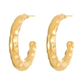 Textured irregular gold hammer pattern square earrings in minimalist stainless steel - 18K Gold Plated Hammered C-Shape (2037)