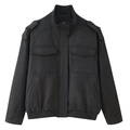 Damenjacke in Schwarz mit Stehkragen und weicher Wildlederoptik im Utility-Stil - S / Schwarz