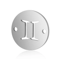 Polished stainless steel circular zodiac charm with hollow Roman numeral and side holes - 5 Pcs/Pack / Steel-Gemini