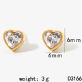 Minimalist gold heart stud earrings with clear zircon stones 6mm x 6mm size - Gold Heart (D3166)