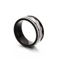 Black and silver stainless steel ring with wave texture and sparkling zircon inlay - US 6 / Black Silver Wave Zirconia Style (KR86972-K)