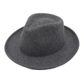 Detailed view of the dark grey wool felt fedora hat featuring a classic curled short brim - One Size / Dark Grey (Heart Roll Edge)