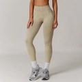 High-waisted seamless fitness leggings in khaki, elastic tummy control yoga pants for women - M / Terracotta