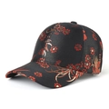 Casquette de baseball pour femme avec broderie chinoise de fleurs rouges sur satin noir - Réglable / Noir Rouge