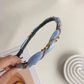 Light blue braided headband with golden chain and sparkling rhinestone details - 210447 Blue