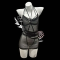 Glitzerndes schwarzes Mesh-Neckholderkleid mit Überkreuz-Riemen und engem Netzeffekt - Nachthemd + Riemchen-Innenfutter / Schwarz