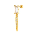 Golden cartilage piercing earring with square zircon and crystal paved cone pendant - Gold White