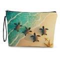 Trousse à maquillage en toile avec imprimé tortue de mer et plage bleu ciel élégant - Style Tortues de Mer Rampantes sur la Plage (款式1)