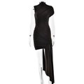 Detail of black irregular sleeveless dress with ruching and ribbon on transparent mannequin - M / Coffee