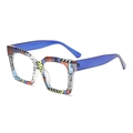 Occhiali anti-luce blu oversize con montatura graffiti colorata e aste blu - Lente anti-luce blu fiore blu trasparente