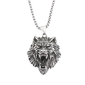 Vintage silver Viking wolf head pendant necklace in stainless steel for men - Silver Color [Pendant + 60CM Chain]