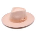 Classic light pink wool fedora hat with matching bow ribbon in a stylish 45-degree view - M (56-58cm) / Watermelon red