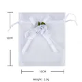 White organza drawstring gift bag with rose decor, size 10x12cm, 2.0g weight - 10x12cm / White