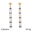 Minimalist gold chain tassel earrings featuring blue beads with 50x2mm long drop design - Gold-Dark Purple Beads