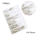 Macro detail of 1440pcs AB crystal flatback rhinestones in sorted grid packaging - Silver AB Iridescent