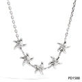 Silver starfish necklace with five zircon-inlaid pendants on a delicate link chain - Starfish Style Necklace (PD1588) / Silver