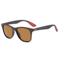 Classic men's polarized sunglasses with matte black frames and amber lenses for driving - Coffee Frame Red Detail Brown Lens