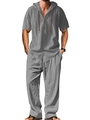 Ensemble chemise à capuche et pantalon en coton lin pour homme en gris moyen - S / Gris