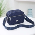 Navy blue oxford cloth crossbody bag with multi-layer zipper compartments and quilted texture - Navy Blue