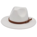 Chapeau fedora en feutre blanc classique avec ruban en cuir marron et boucle en métal - Enfants 54CM / Blanc