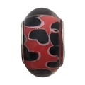 Red large hole spacer bead with black spots and silver metal edges for DIY bracelets - Heart Style (11515)