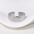 Vintage Oog van Horus open ring van zilver roestvrij staal met gegraveerde stralen - Verstelbaar / Staalkleur