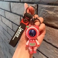 Pink lightning astronaut keychain with PLAY text and black IMASK hand strap accessory - Small Lightning Bear--Red