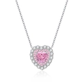 Sparkling S925 silver jewelry set with pink heart-shaped carbon diamond pendant and chain - 925 Silver / Pink