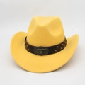Yellow wool felt western cowboy hat featuring a vintage bull head buckle and studded band - One Size / Yellow (Rivet Bull Head)