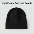 Gorro de punto negro clásico con textura de canalé y borde doblado para otoño invierno - Talla única / Negro