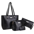 Detail of four-piece black faux leather bag set including tote and crossbody bags - One Size / Black