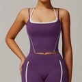 Purple and white high-impact halter yoga set with cross back sports bra and leggings - S / Maroon