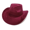Close-up of the burgundy suede texture and wide brim of this classic cowboy fedora hat - M (56-58cm) / Burgundy