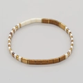 Bohemian Tila bead bracelet featuring white, gold, and amber textured square tiles - White/Amber Brown/Gold