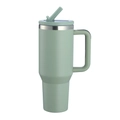 Insulated stainless steel 40oz car tumbler with green handle and matching straw - 40oz / Matcha Green (Powder Coated)
