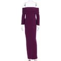 Detail of elegant off-shoulder pleats and slim fit knit fabric on a purple maxi dress - S / Purple