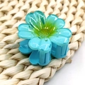 Translucent blue 4cm flower hair claw clip with glitter and yellow gradient core - Blue Sunflower