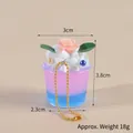 Mini resin ice cream keychain in blue and pink gradient with white cream and flower - Purple Bead Chain Style (Pink Blue Gradient)