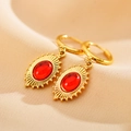Eleganti orecchini geometrici placcati in oro con rubino ovale su seta gialla - Orecchini Ovali a Raggi di Sole con Pietra Rossa (2款)