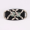 Beaded magic hair comb in black with green and clear faux gemstones and metal beads - Tree Silver