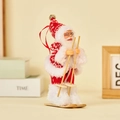 Plush Santa Claus skiing ornament with red knit hat, wooden skis and golden bells - Skiing Style (Red & White Ripple)