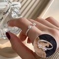 Vintage hollow flower open ring in silver finish with polished floral accents - Six Petal Flower(JZ7376)