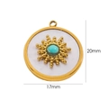 Detalle de un colgante de sol de 20mm en turquesa y nácar con acabado chapado en oro - Estilo Circular Rayo De Sol Vintage Amazonita