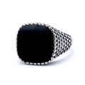 Men's vintage stainless steel ring with square black stone inlay on white background - US 7 / Square Black Style (01101)