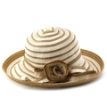 Gestreepte strohoed voor dames met bloemdetail voor zomerse zonbescherming - M (56-58cm) / Khaki 1