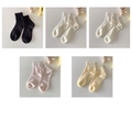 Set of 5 Japanese vertical stripe cotton socks in black, cream, pink, and yellow - 5-Black+Cream x2+Milk Pink+Milk Yellow