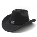Classico cappello da cowboy nero in pelle scamosciata con corda intrecciata e fibbia turchese - M (56-58cm) / Nero