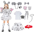 Dalmatian costume set with spotted tutu skirt headband gloves for Halloween dress up - Dalmatian 10-Piece Full Set (With T-shirt & Socks)