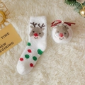 Chaussettes de Noël en polaire corail avec broderie renne et boîte cadeau festive - Renne blanc
